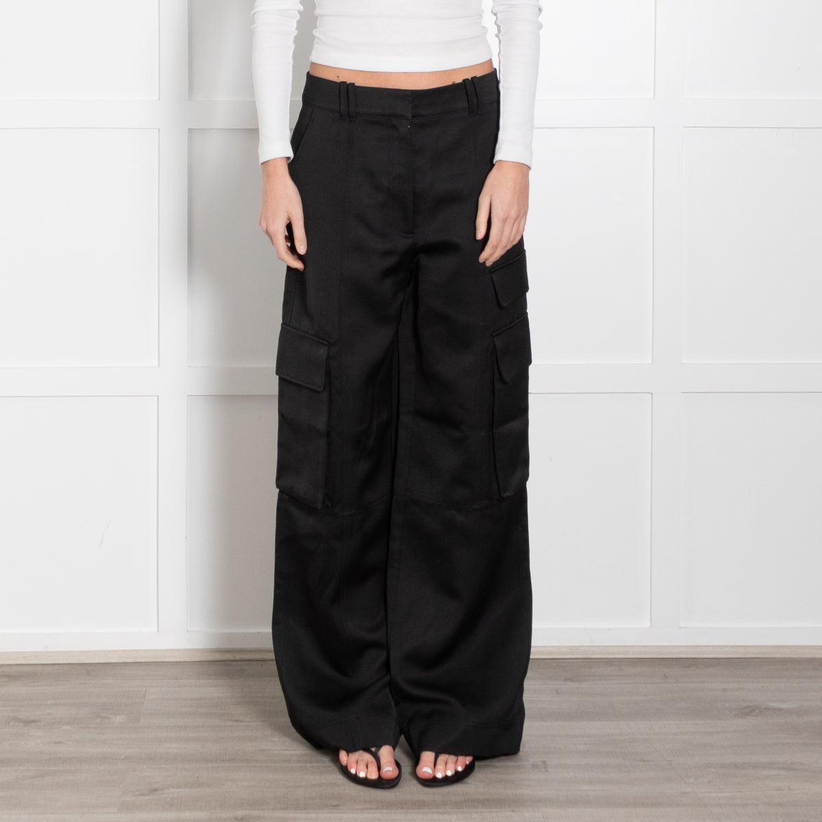 Me + Em Black Satin Wide Leg Trousers