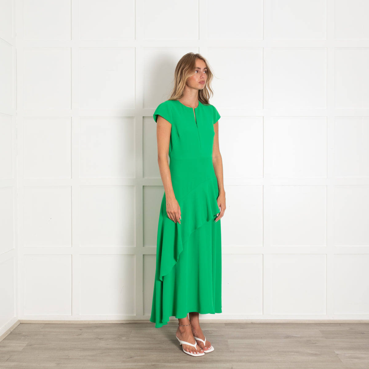 Me +Em Green Cap Sleeve Frill Maxi Belted Dress