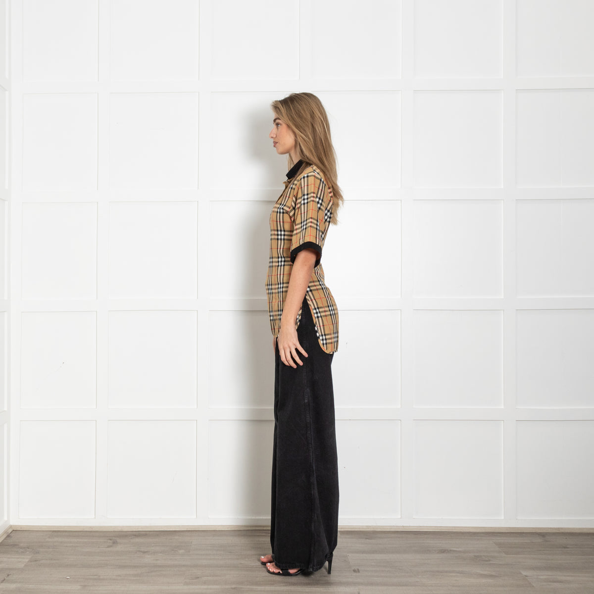 Burberry Check Polo Stretch Shirt With Black Collar