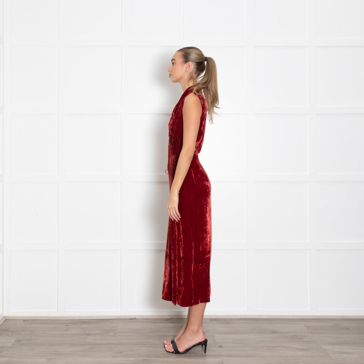 Usisi Sister Burnt Orange Crushed Velvet Jana Dress