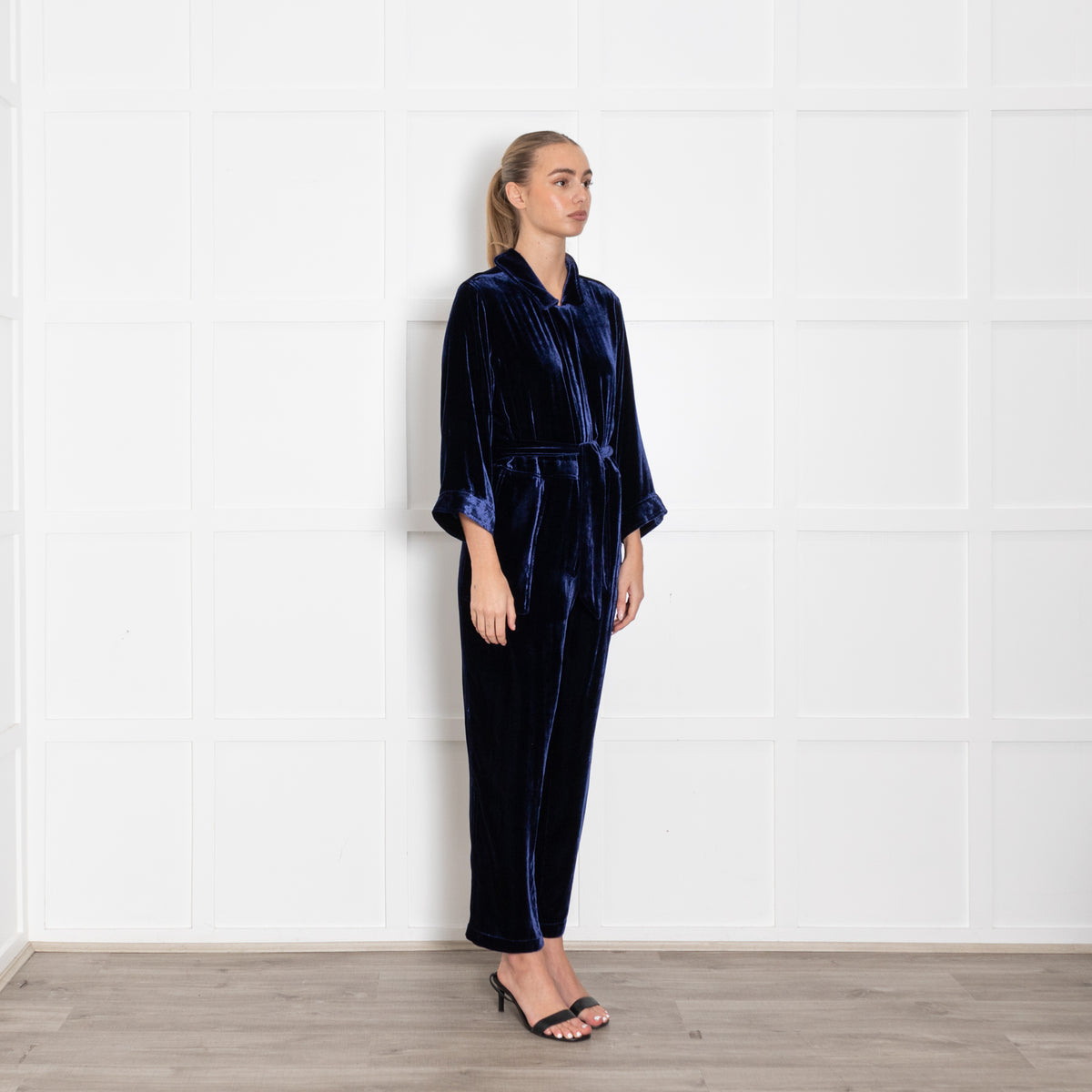 NRBY Pip Navy Blue Velvet Jumpsuit