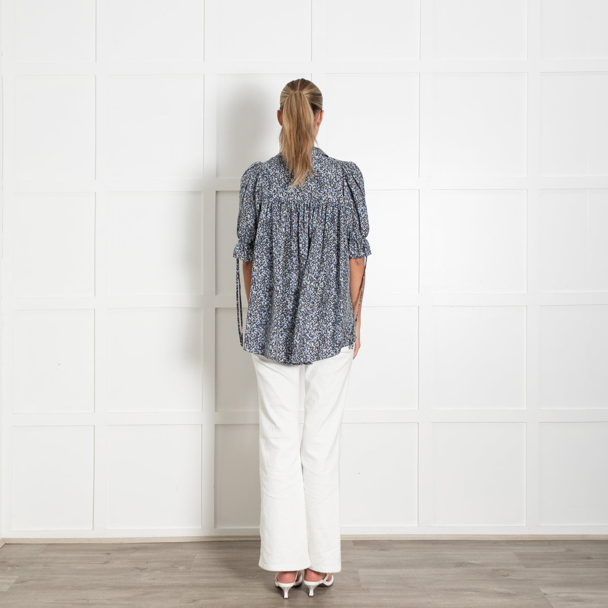 Joslin Blue Small Floral Print Short Sleeve Top