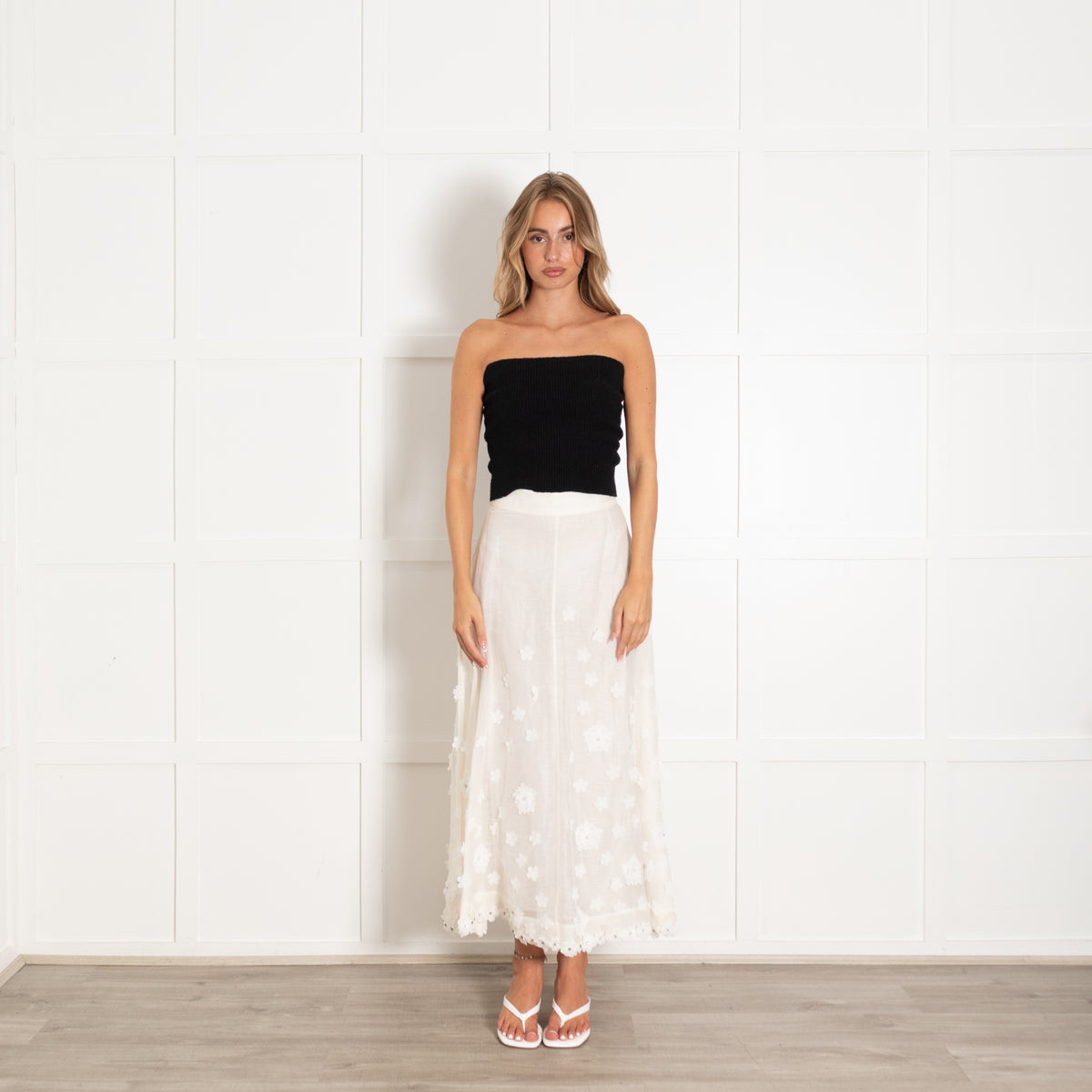 Zimmermann Cream Flower Embellished Long Skirt