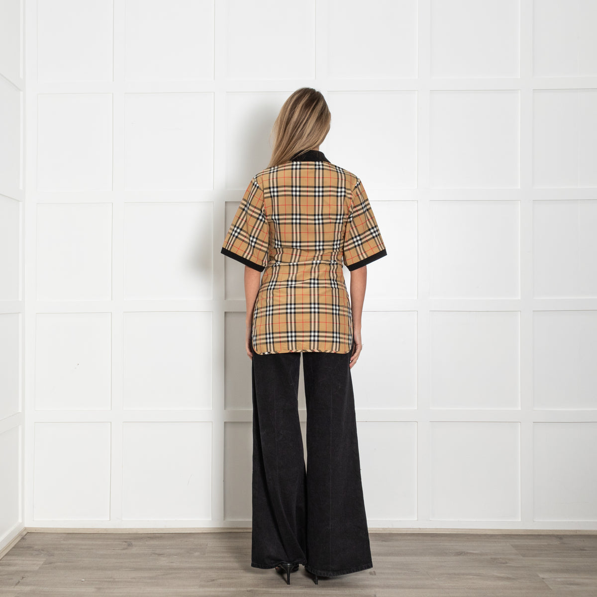 Burberry Check Polo Stretch Shirt With Black Collar