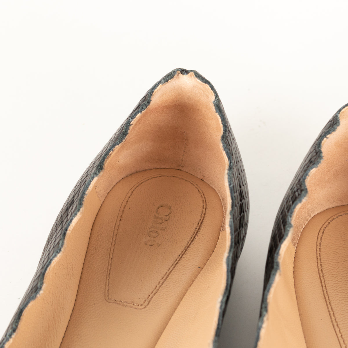 Chloe Dark Grey Black Snake Skin Flat Pumps