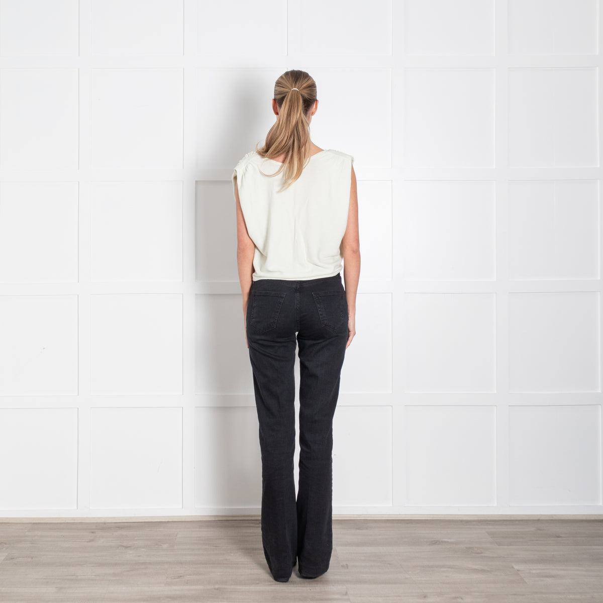 Ba & Sh Pistachio Green Sleeveless V-Back Crystal Button Sleeveless Knit Top