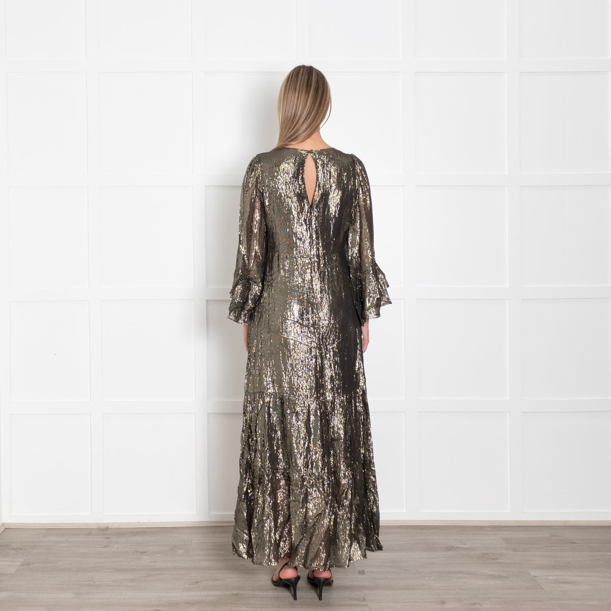 Queens of Archive Black  and Gold Tiered Maxi Dress