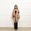 Otto D'Ame Beige With Pink Pattern And Fringed Hem Knit Coat
