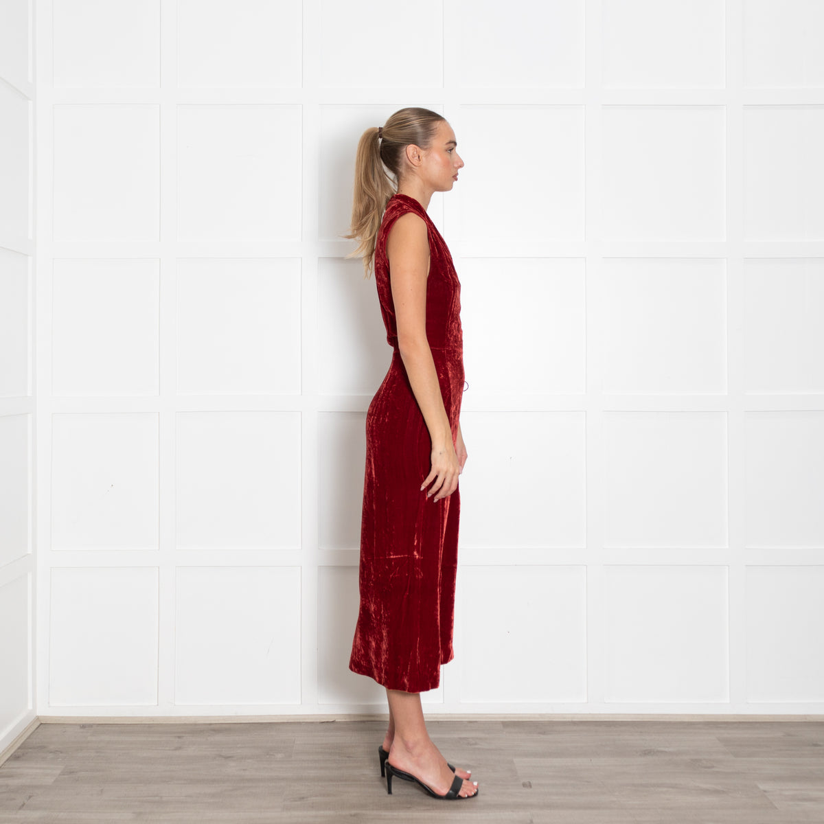 Usisi Sister Burnt Orange Crushed Velvet Jana Dress