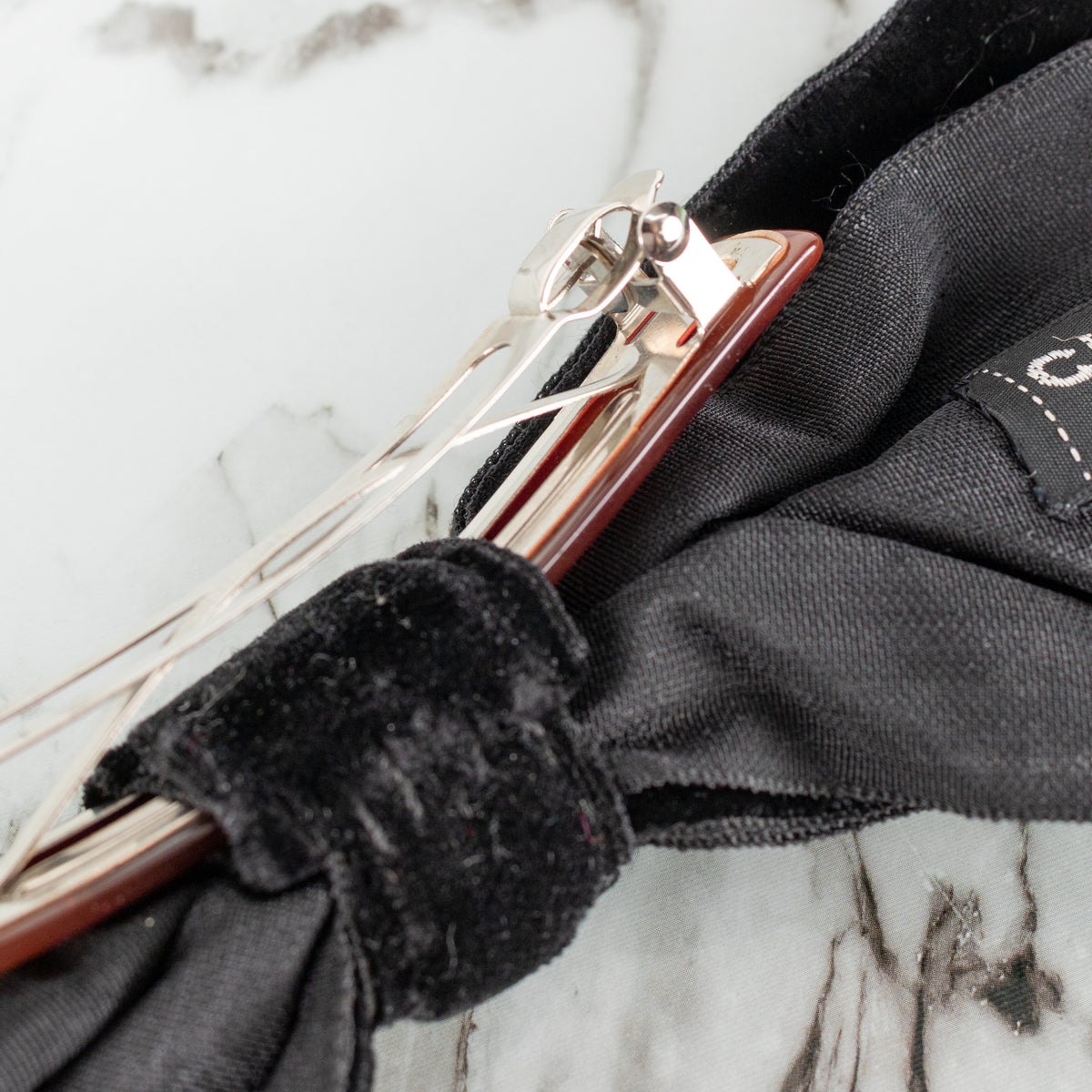 Chanel Black Velvet Large Bow Hairclip