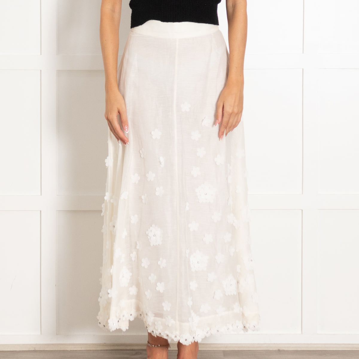 Zimmermann Cream Flower Embellished Long Skirt