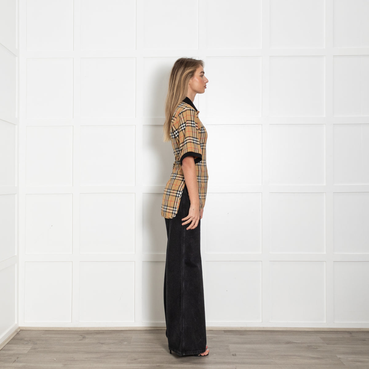 Burberry Check Polo Stretch Shirt With Black Collar