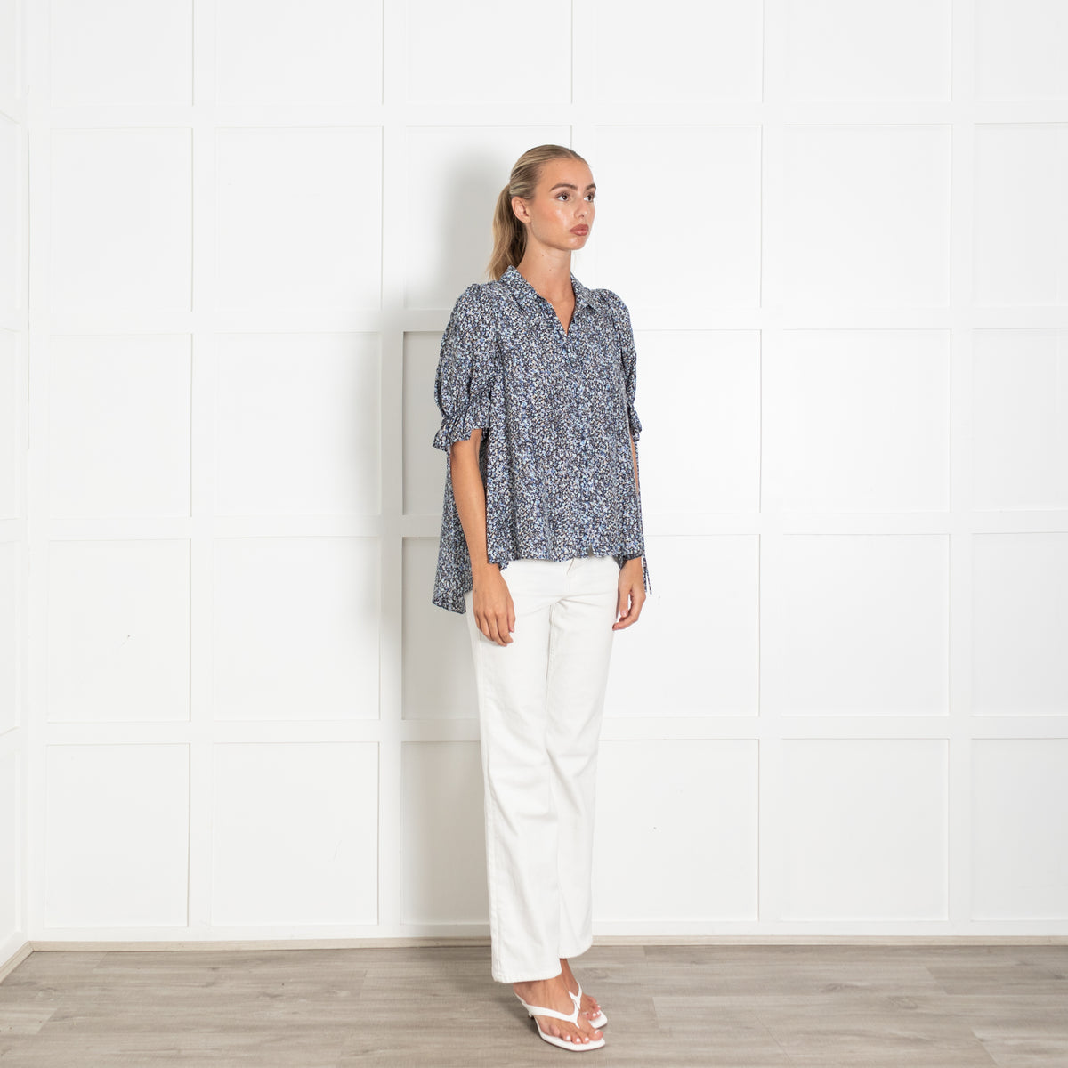 Joslin Blue Small Floral Print Short Sleeve Top