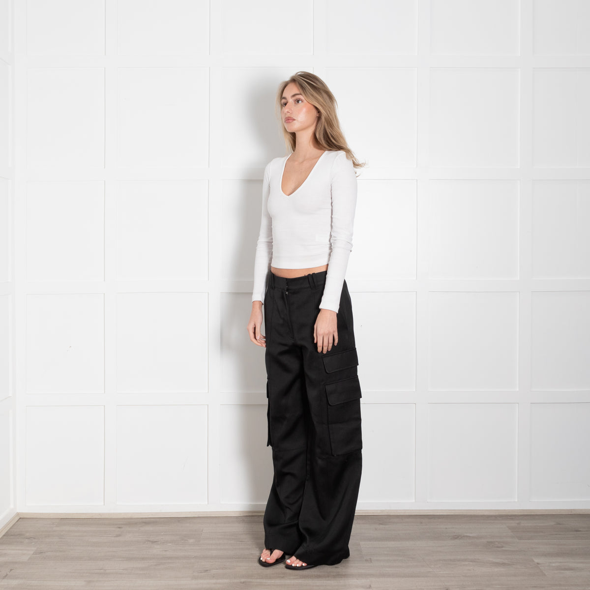 Me + Em Black Satin Wide Leg Trousers