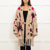 Otto D'Ame Beige With Pink Pattern And Fringed Hem Knit Coat