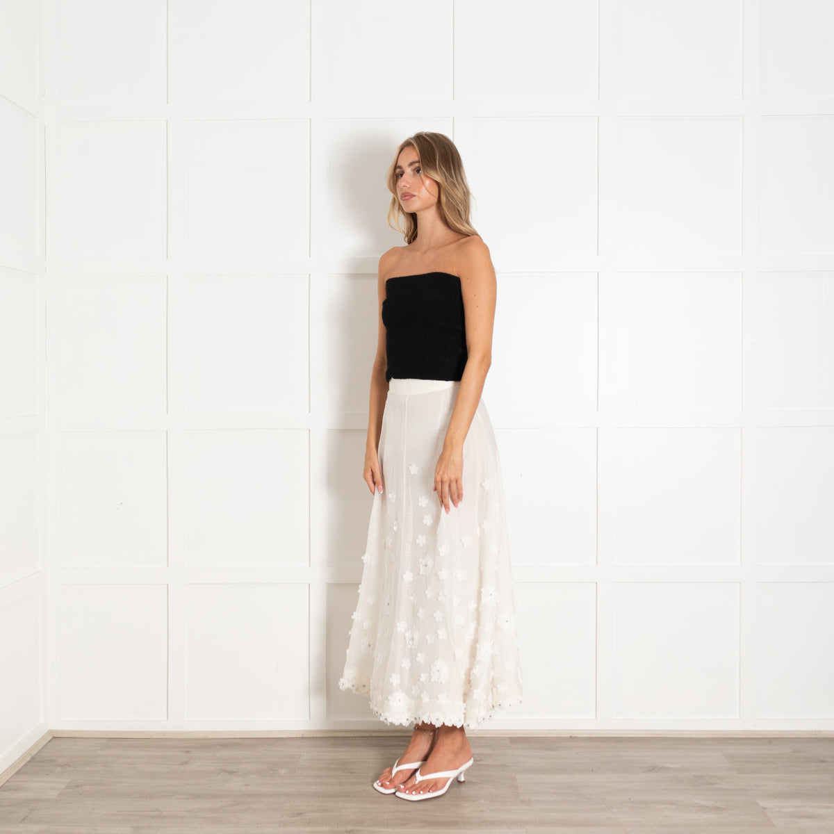 Zimmermann Cream Flower Embellished Long Skirt