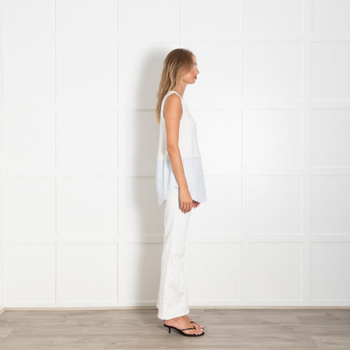Me +Em White And Blue Striped Layering Shirt