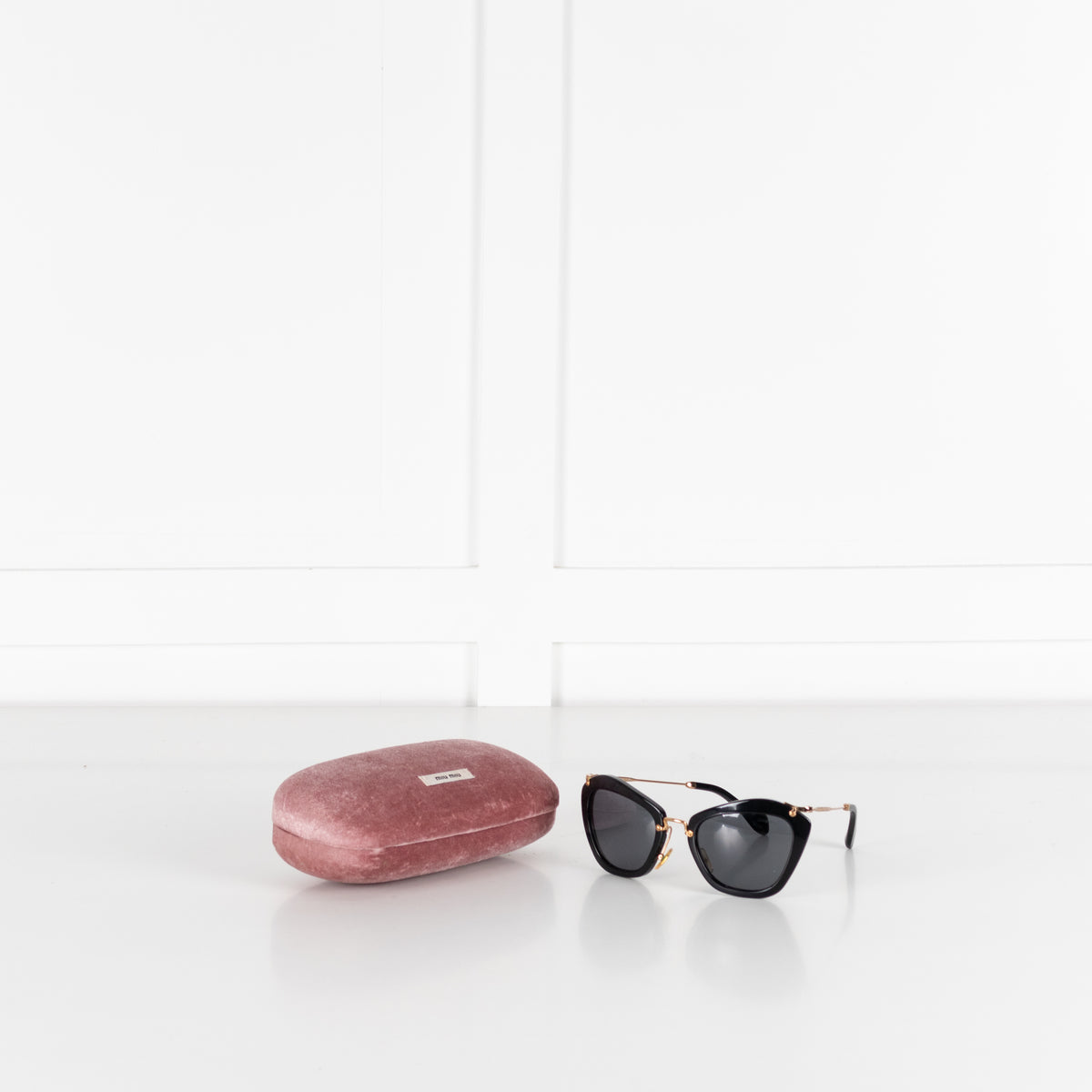 Miu Miu Black Acetate & Gold Metal Frame Sunglasses