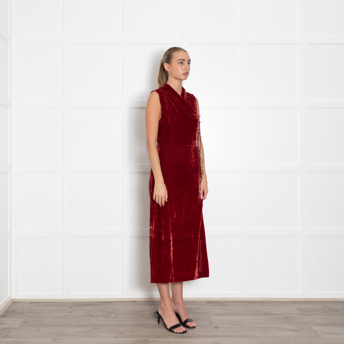Usisi Sister Burnt Orange Crushed Velvet Jana Dress