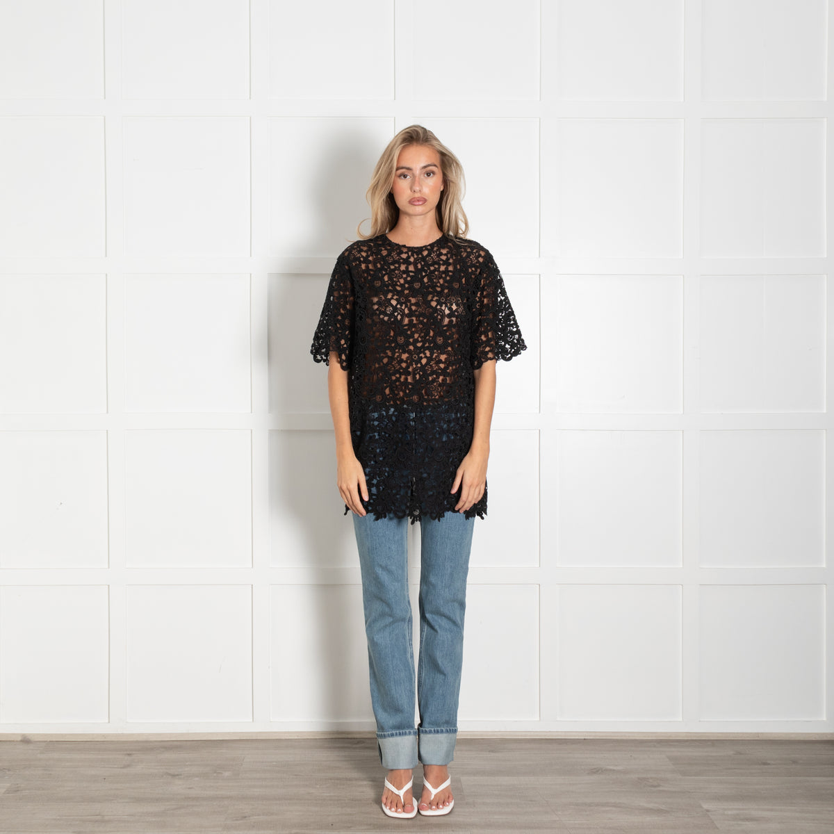 Valentino Black Lace Short Sleeve Tunic Top