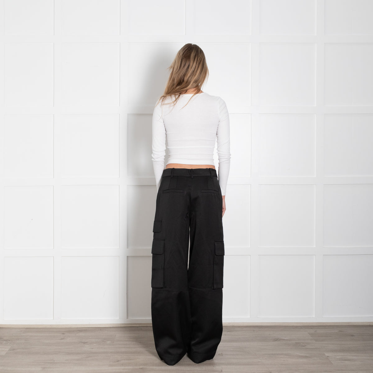 Me + Em Black Satin Wide Leg Trousers