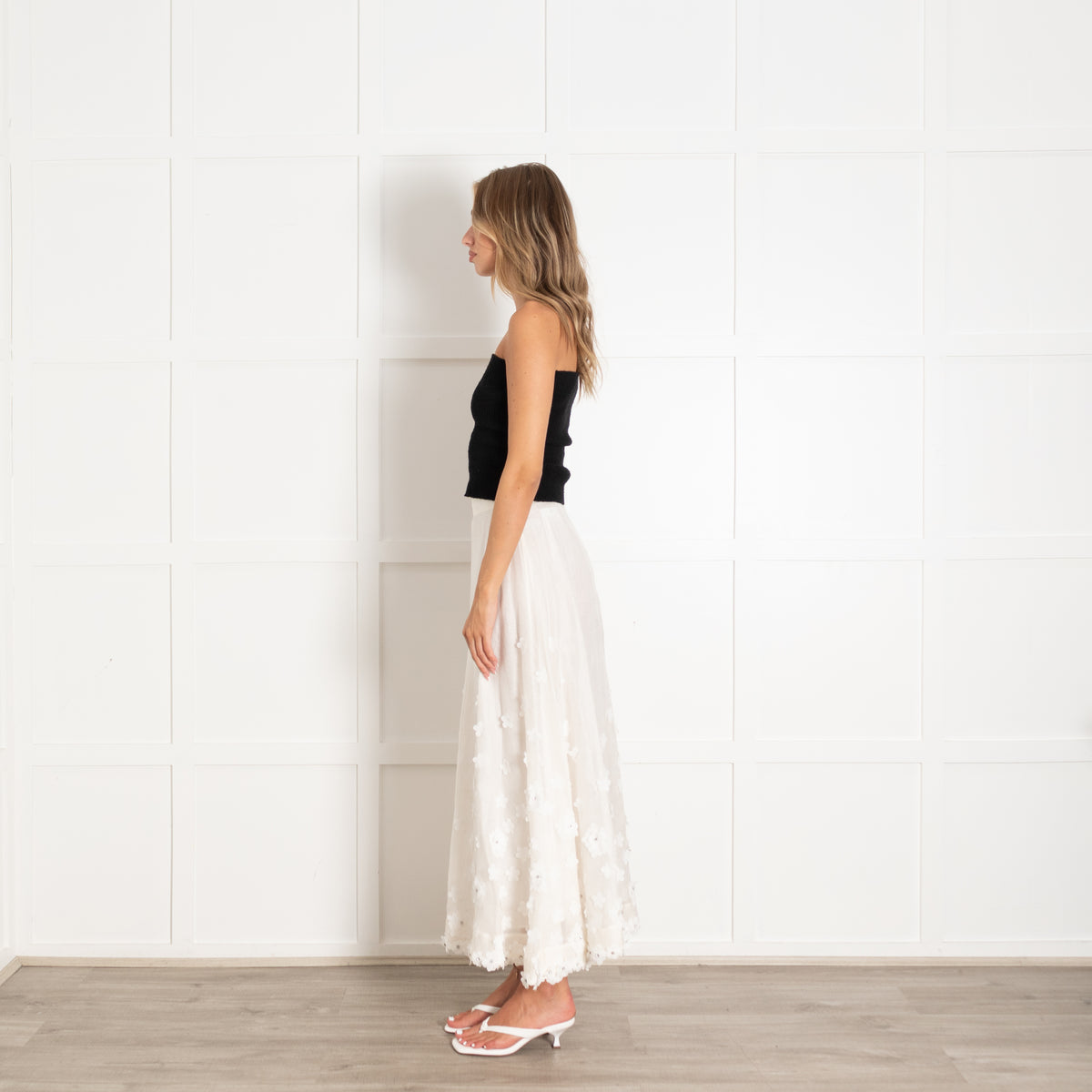 Zimmermann Cream Flower Embellished Long Skirt
