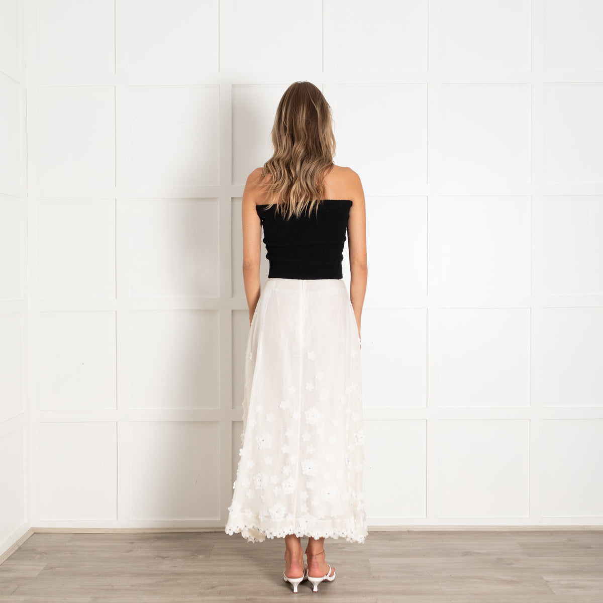 Zimmermann Cream Flower Embellished Long Skirt
