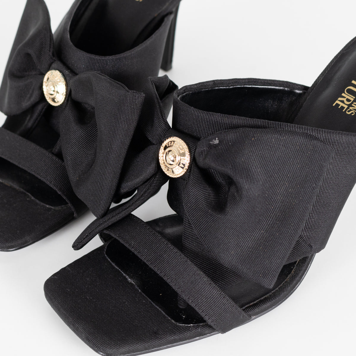 Versace Jeans Couture Black Emily Bow Healed Sandals