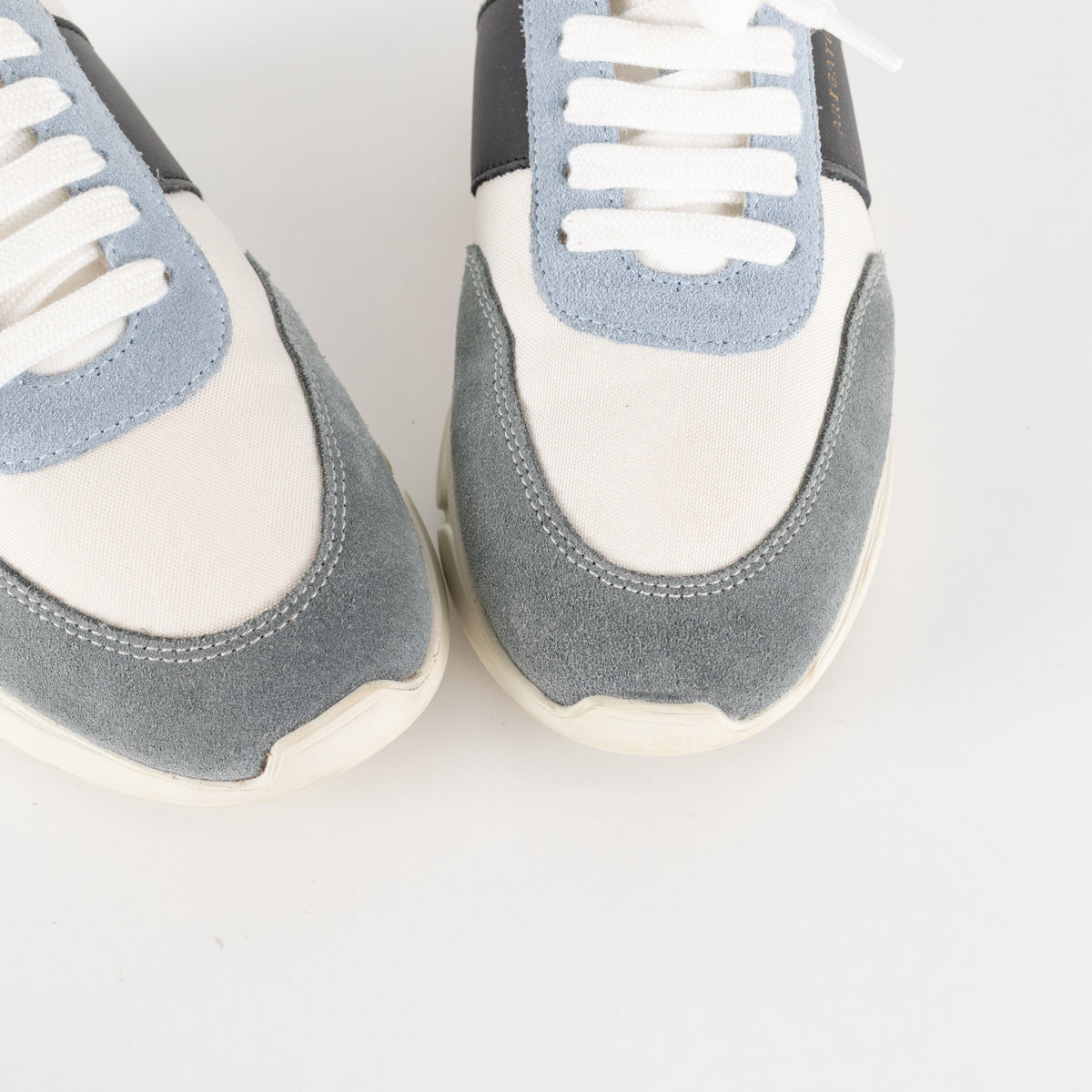 Axel Arigato Cream Genesis Vintage Runner Trainers With Blue Suede And Lepoard Print Heel