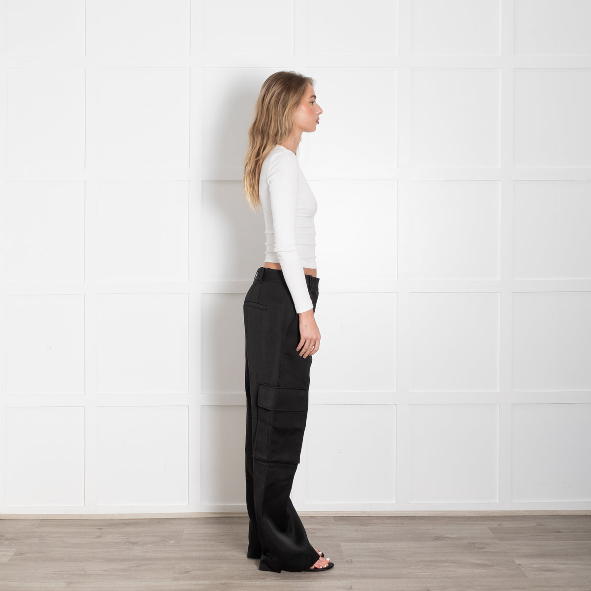 Me + Em Black Satin Wide Leg Trousers