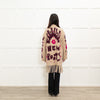 Otto D'Ame Beige With Pink Pattern And Fringed Hem Knit Coat