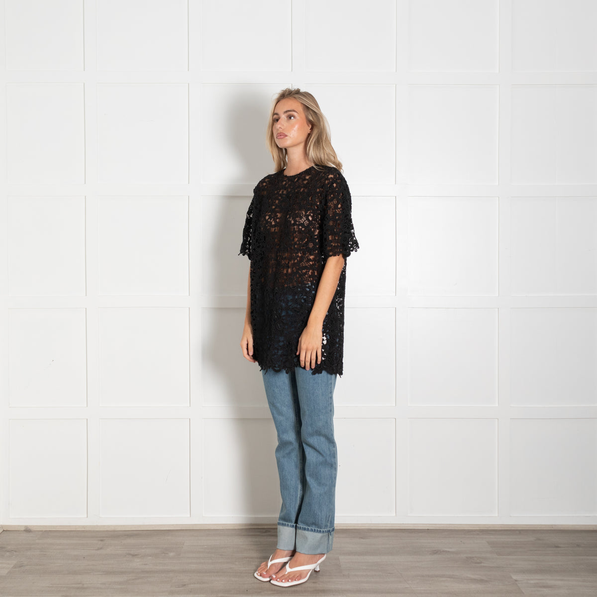 Valentino Black Lace Short Sleeve Tunic Top