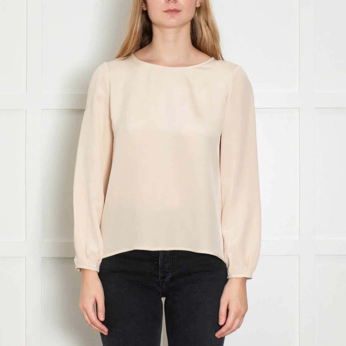Goat Cream Wide Neck  Silk Blouse