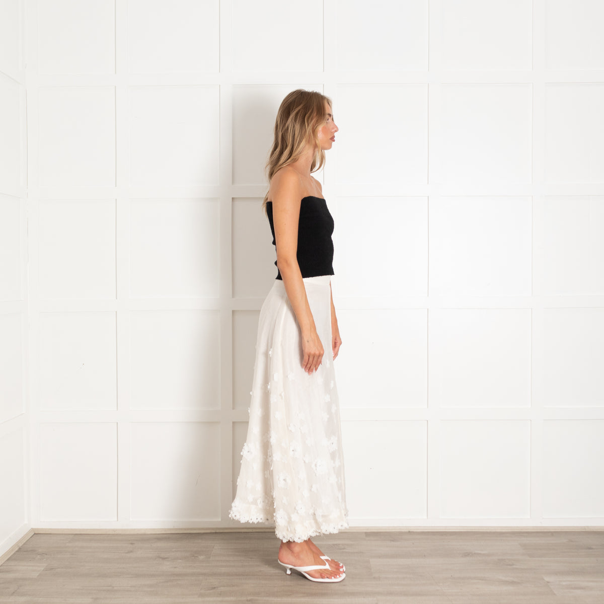 Zimmermann Cream Flower Embellished Long Skirt