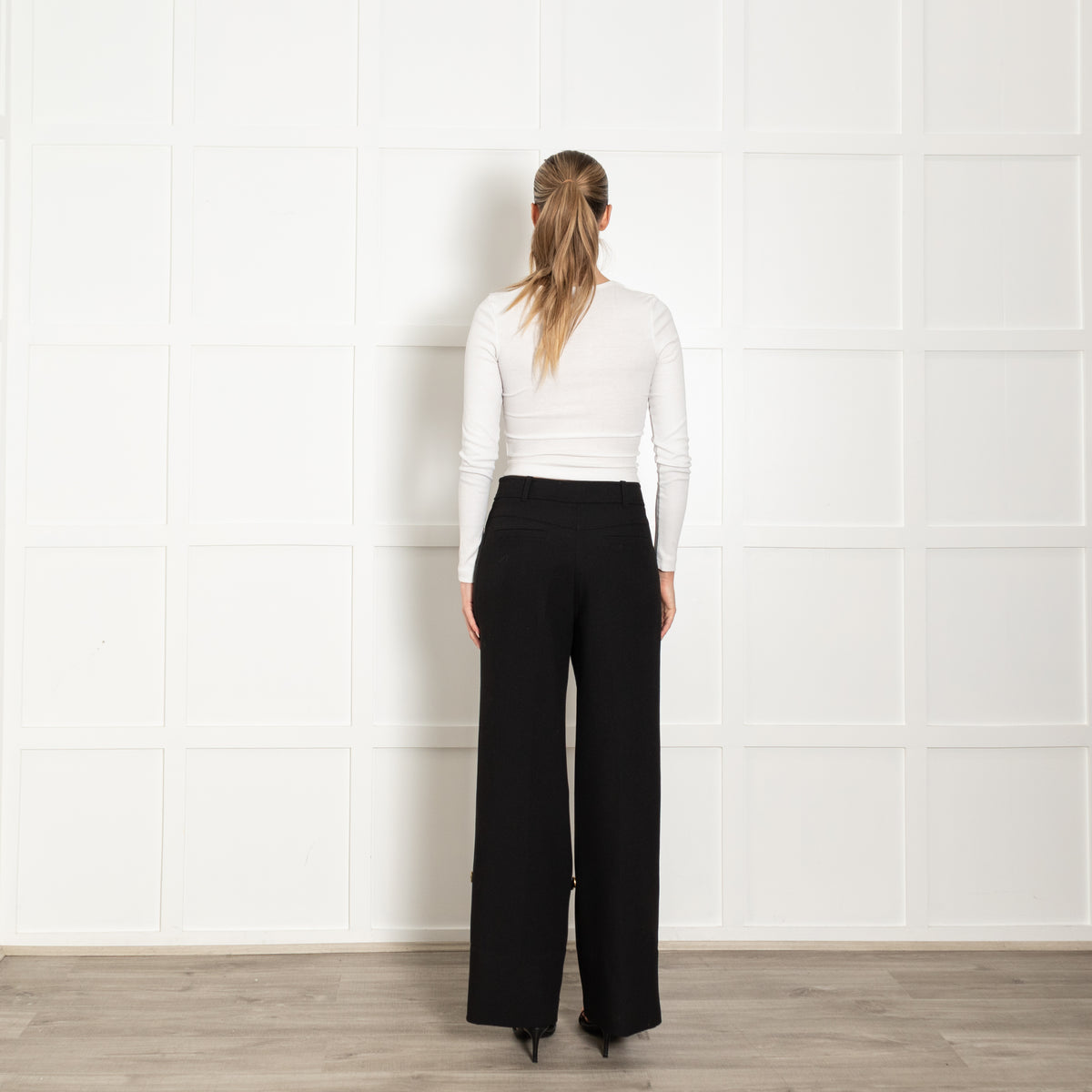 Me + Em Black Gold Button Optional Turn Up Wide Leg Trousers