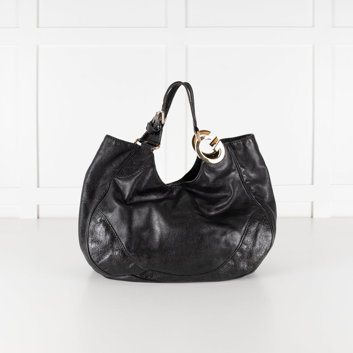 Gucci Guccissima Black Leather Vintage Shoulder Bag