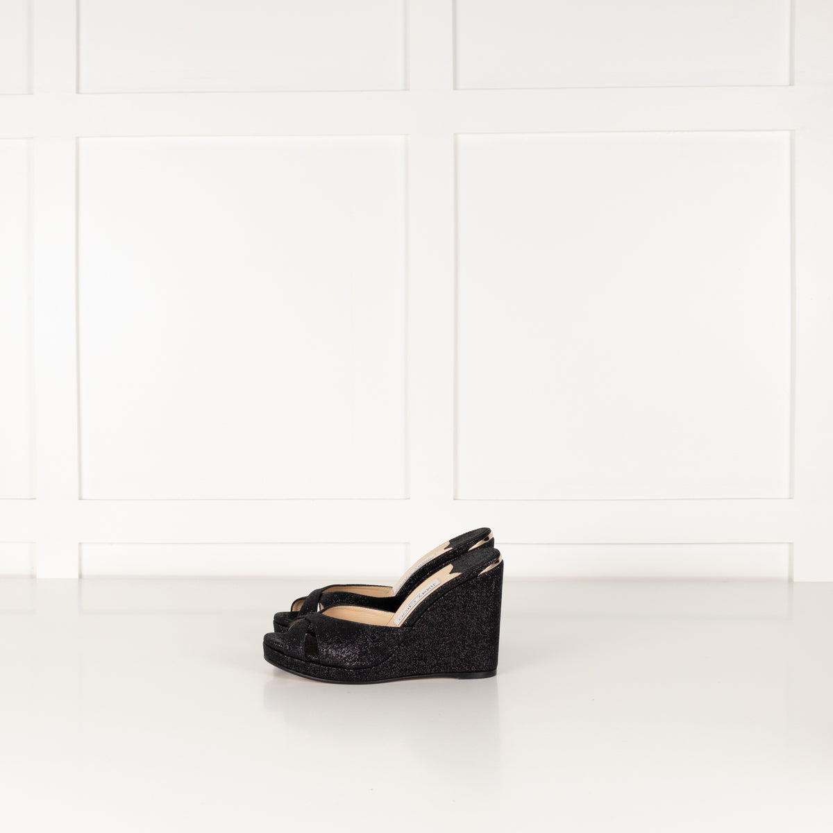 Jimmy Choo Black Shiny Wetlook Wedges