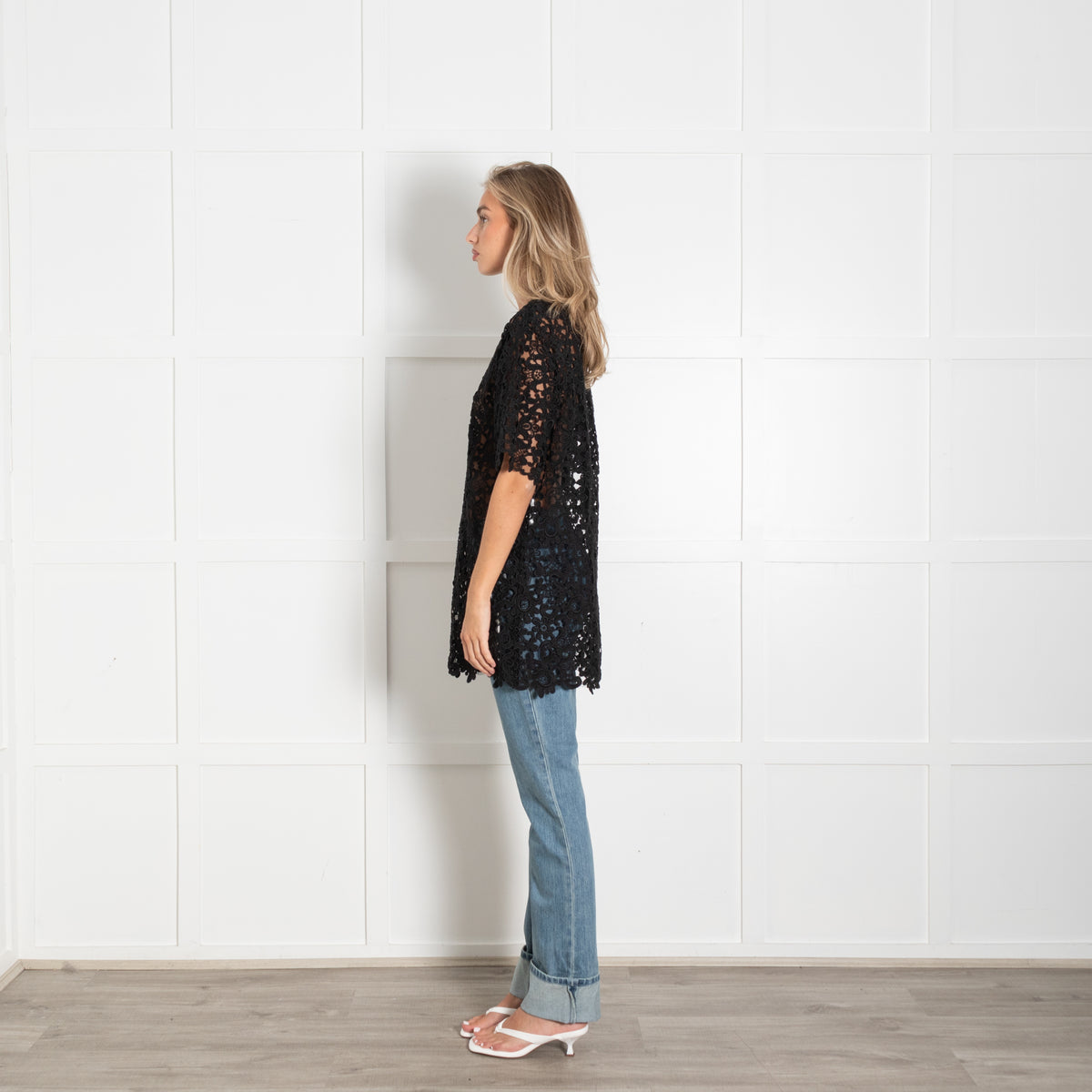 Valentino Black Lace Short Sleeve Tunic Top