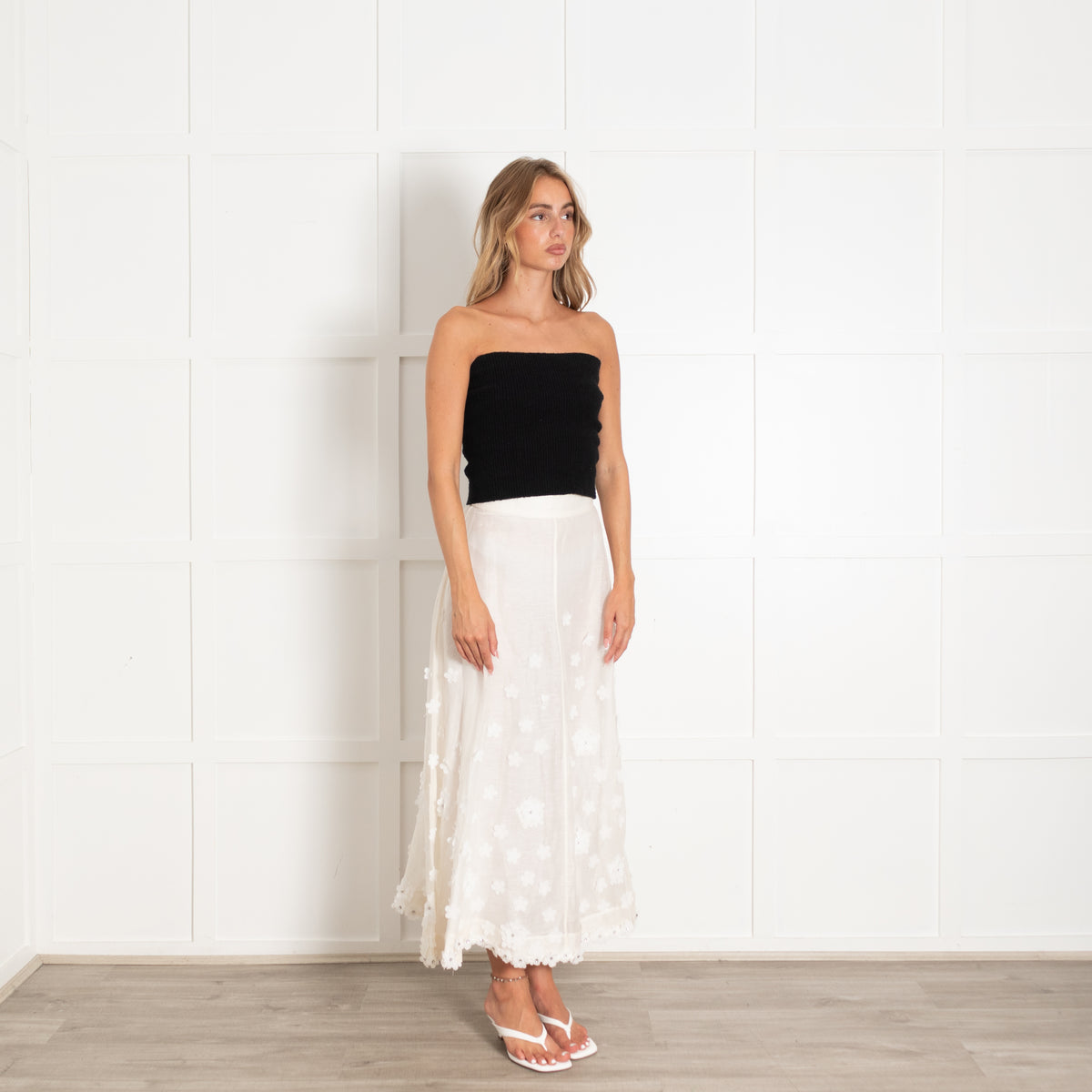 Zimmermann Cream Flower Embellished Long Skirt