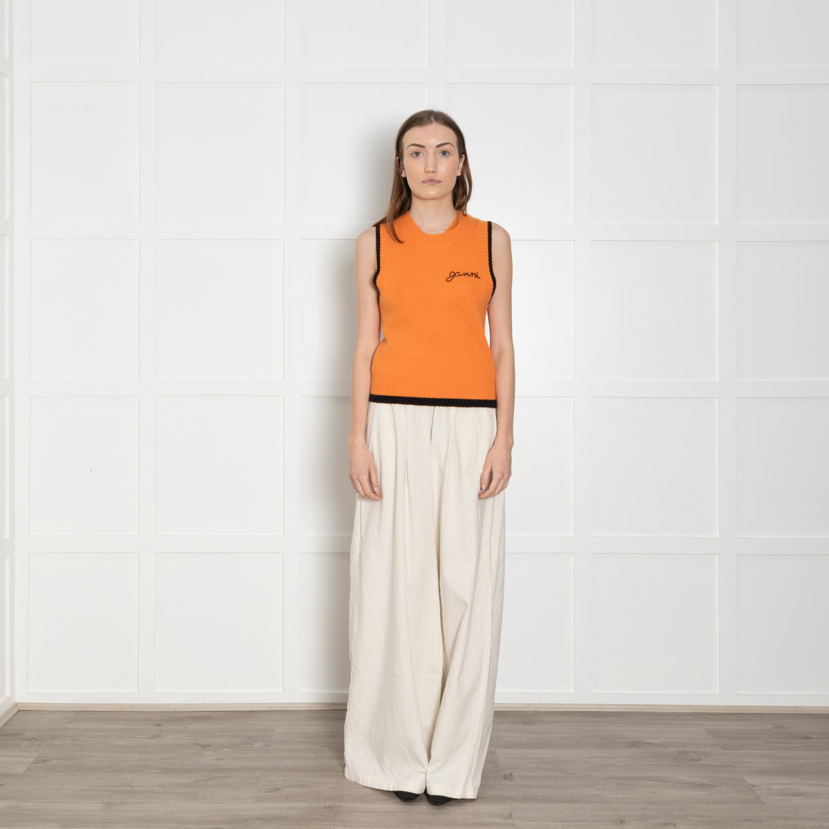 Ganni Orange Bead Embellished Wool and Cashmere Vest