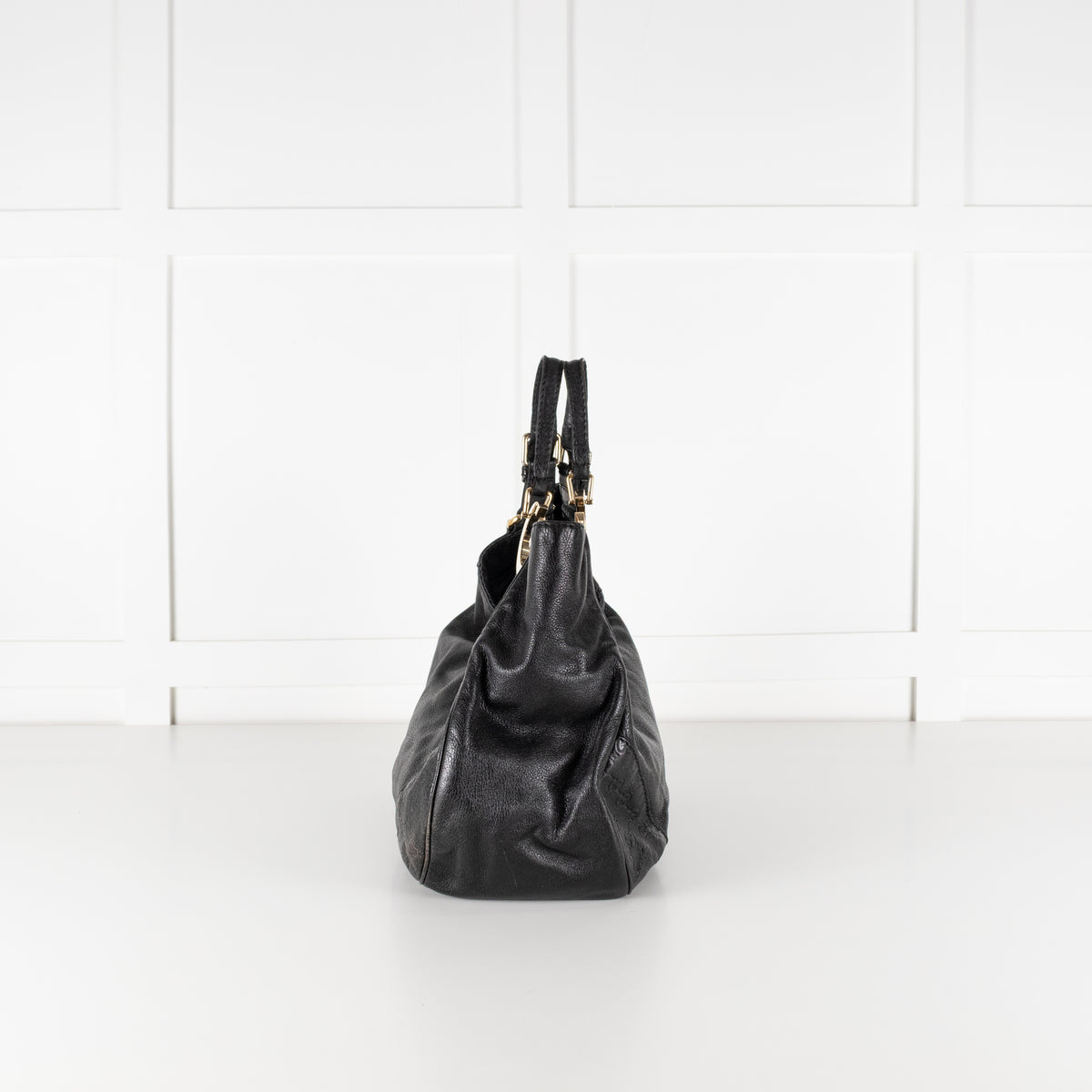 Gucci Guccissima Black Leather Vintage Shoulder Bag