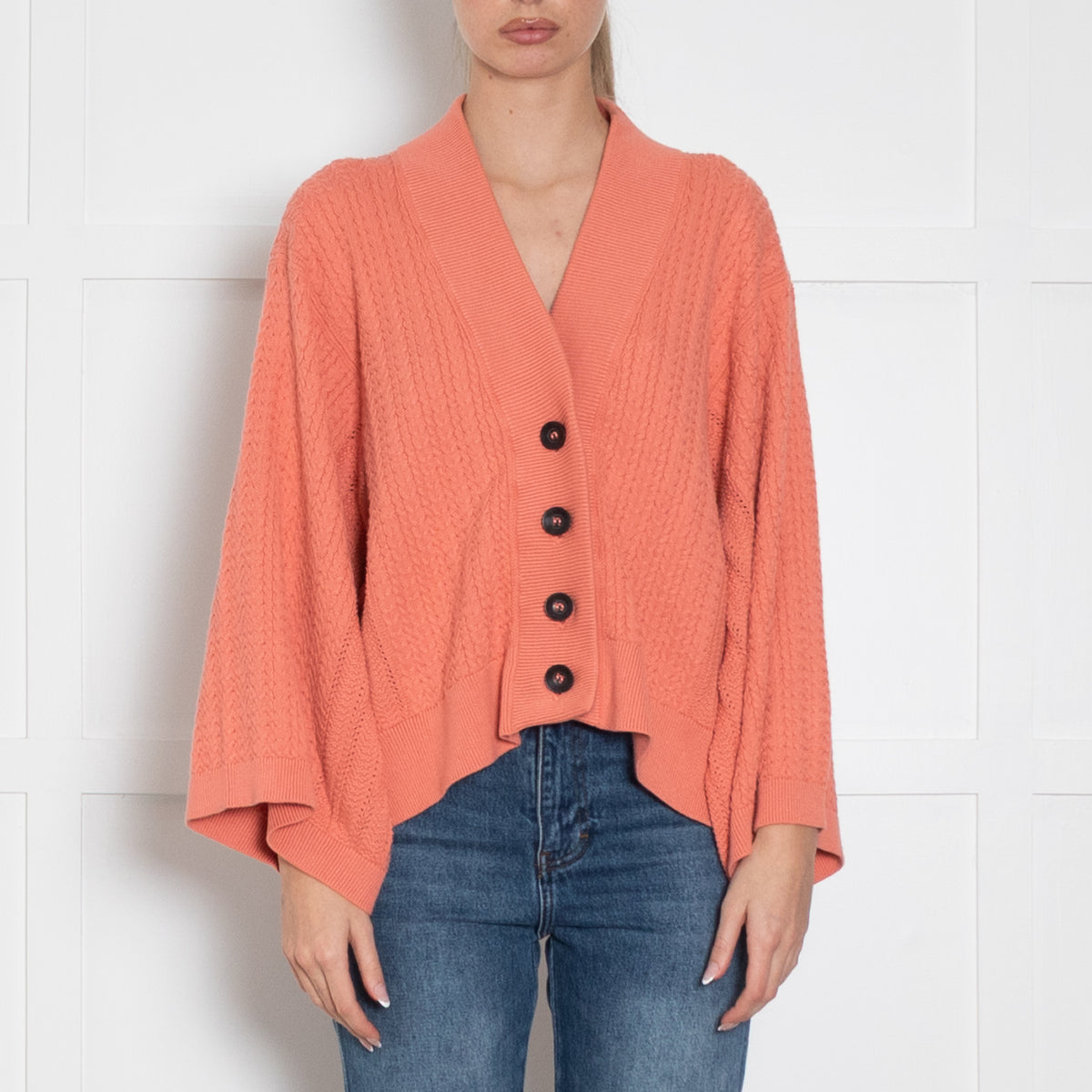 Mr Mittens Orange Cable Cotton Wide Sleeve Cardigan