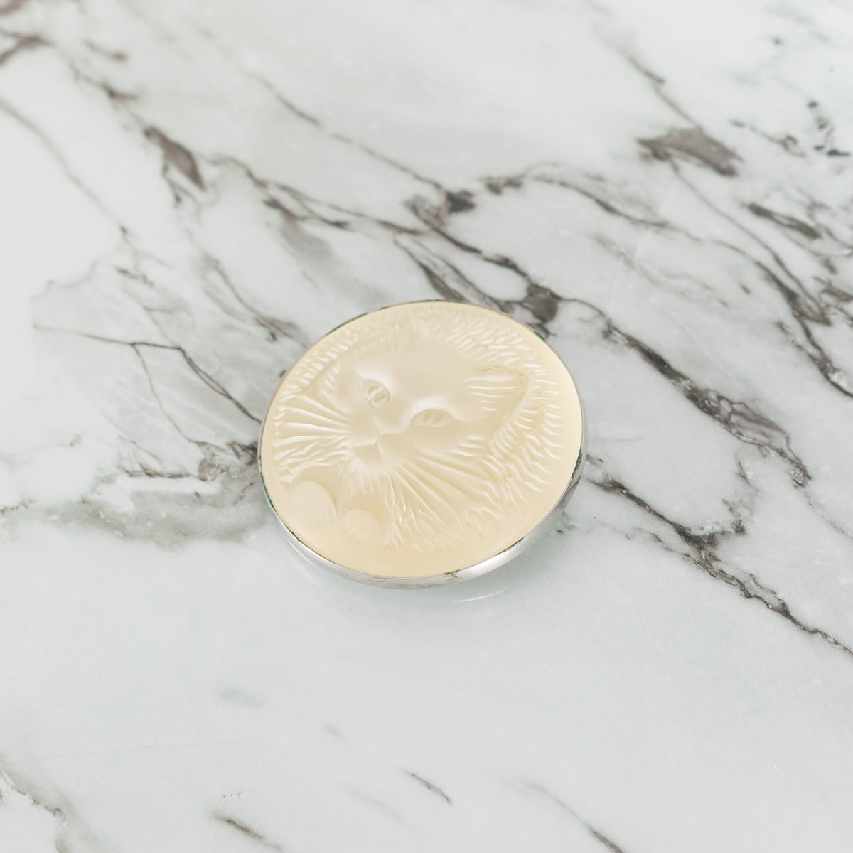 Lalique Paris frosted crystal cat face brooch