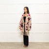 Otto D'Ame Beige With Pink Pattern And Fringed Hem Knit Coat