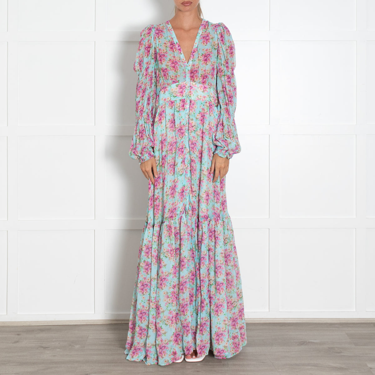 By Timo Turquoise Pink Floral Peplum Maxi Dress