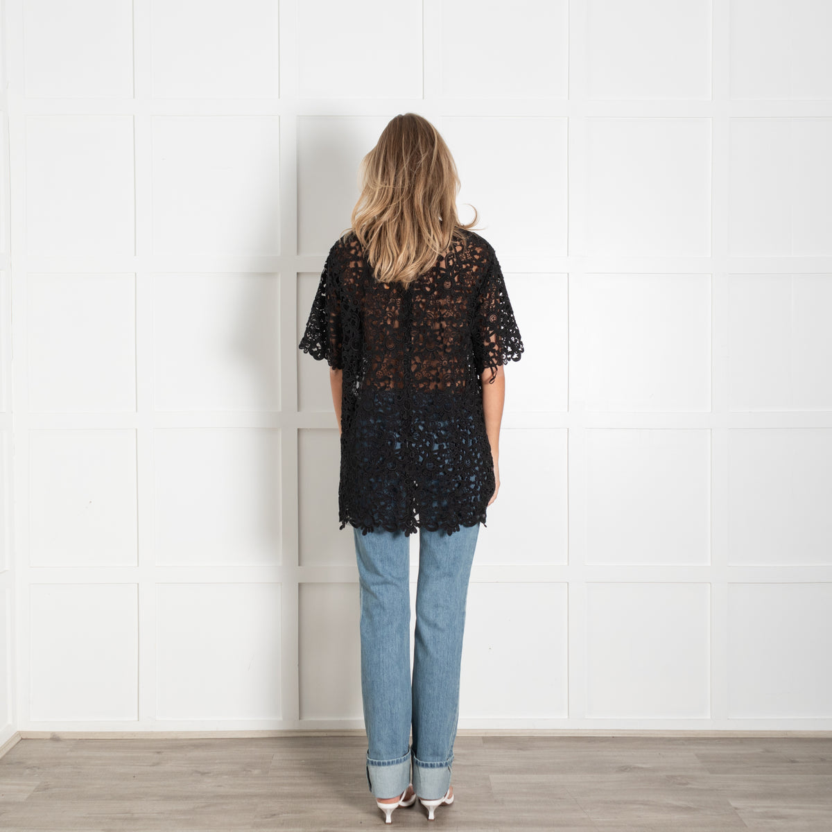 Valentino Black Lace Short Sleeve Tunic Top