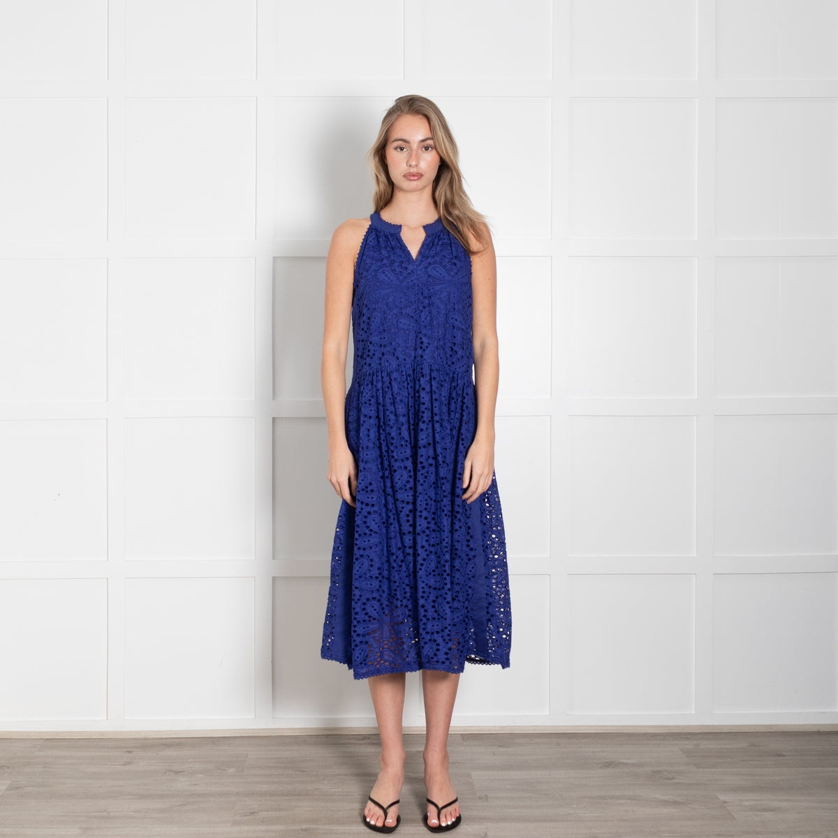 Me + Em Blue Broderie Anglaise Sleeveless Dress