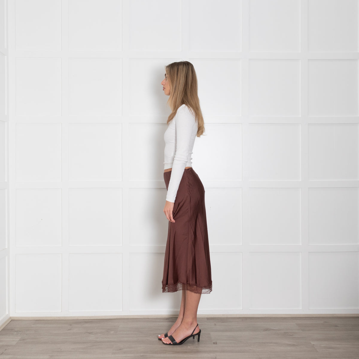 ba&sh Brown Slip Skirt With Lace Hem