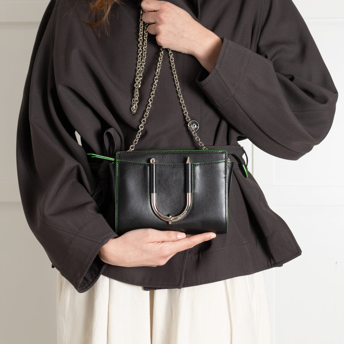 Mugler Black Crossbody Bag with Green Edges