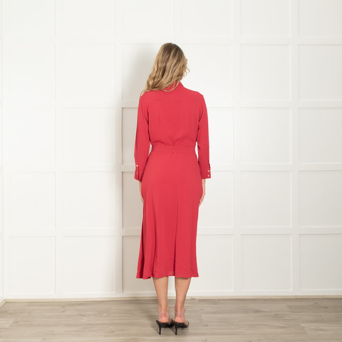 Marella Red Button Front Belted Maxi Shirt Dress